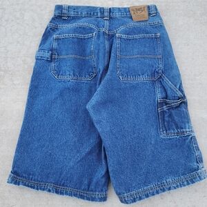 Y2K NSI Men's Baggy Wide Leg Skater Blue Denim Carpenter Shorts Jorts, 32